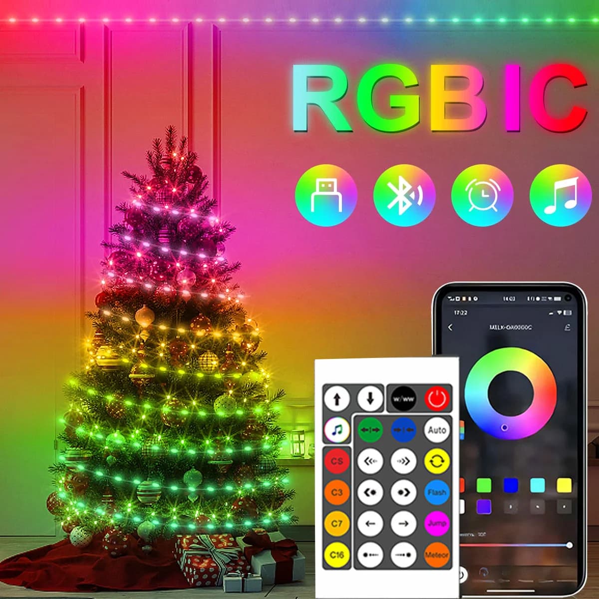 20M RGBIC Bluetooth LED гирлянд, USB