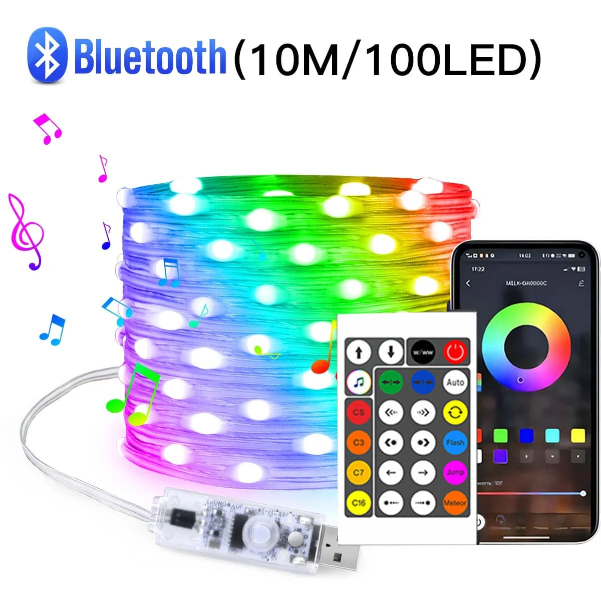 20M RGBIC Bluetooth LED гирлянд, USB