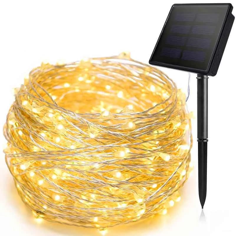 100 LED соларни медни гирлянди, водоустойчиви за външна употреба